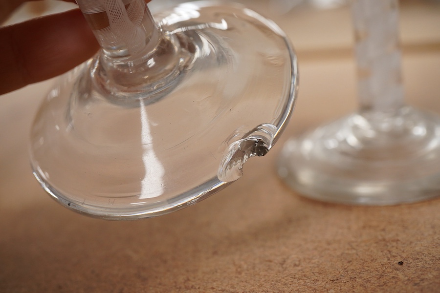 A set of four late 18th century DSOT cordial glasses, with fluted bucket bowls, 15.5cm high